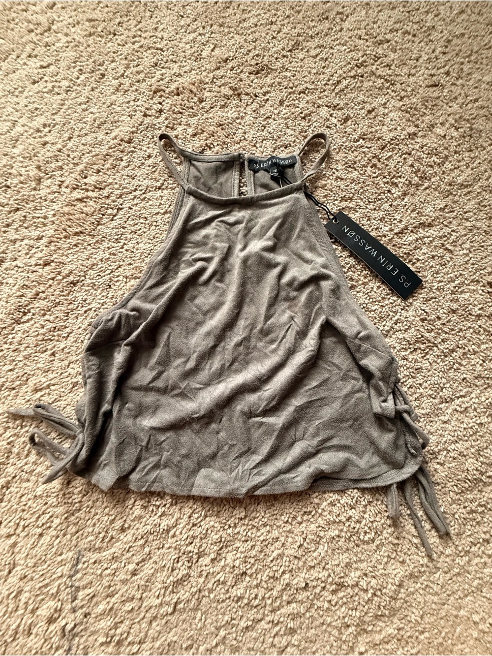P.S. Erin Wesson Suede Taupe Halter Tank Top